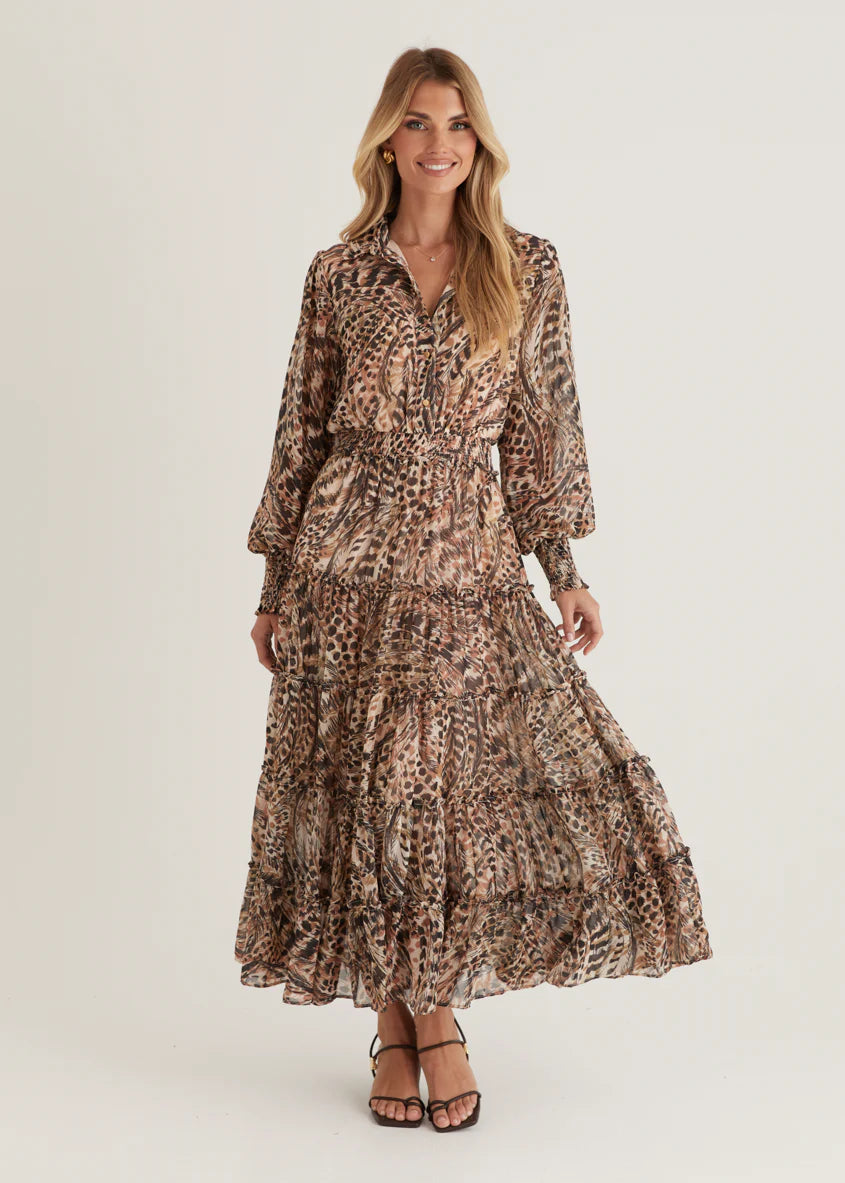 Brigette Maxi Dress - Peach Feather