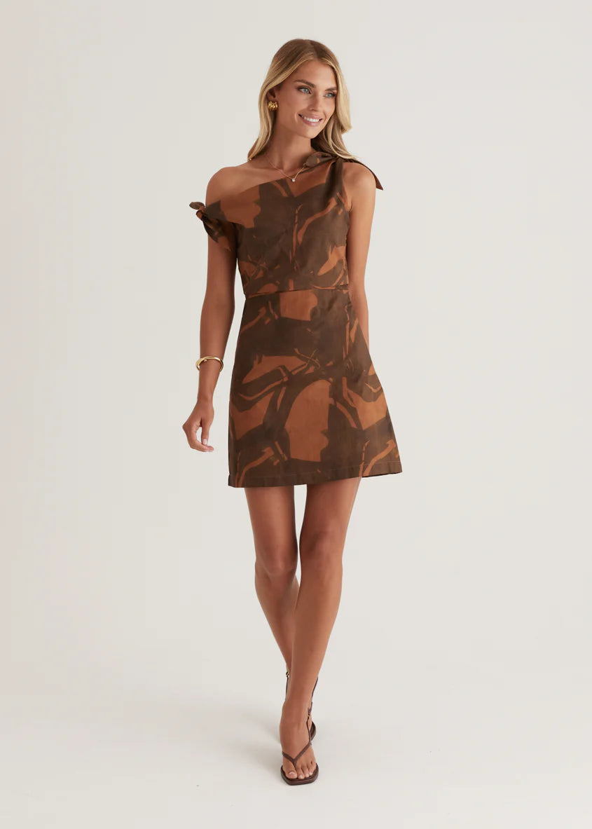 Cairo One Shoulder Dress - Choc Swirl
