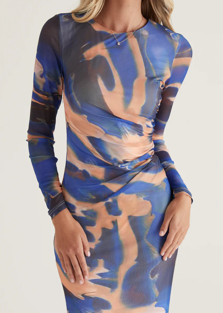 Rhianna Mesh Maxi Dress - Blue Tie Dye