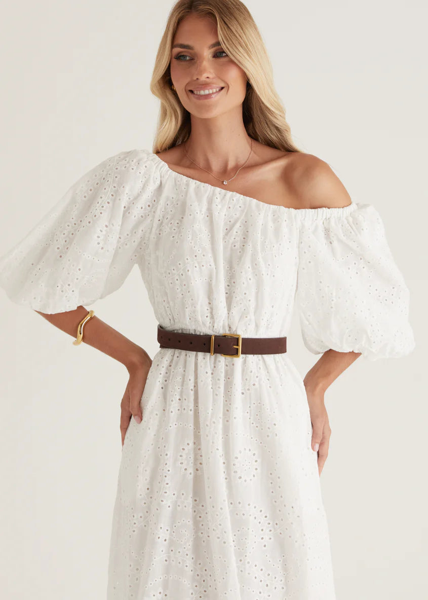 Ellerie Midi Dress - White Anglaise