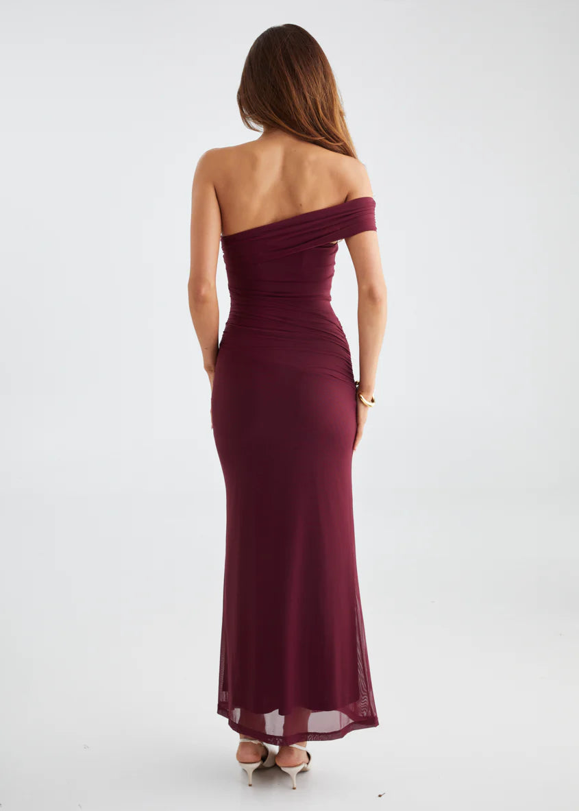 Allina Mesh Maxi Dress - Wine