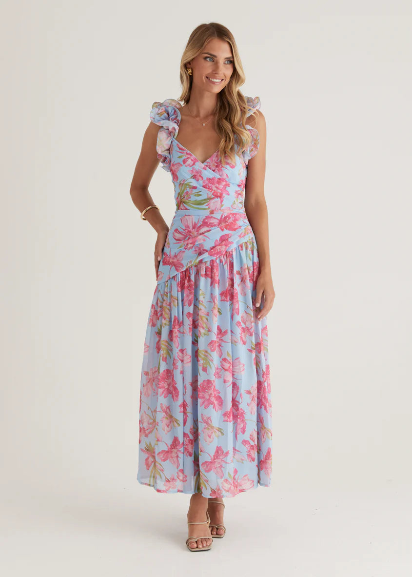 Lucine Maxi Dress - Blue Floral