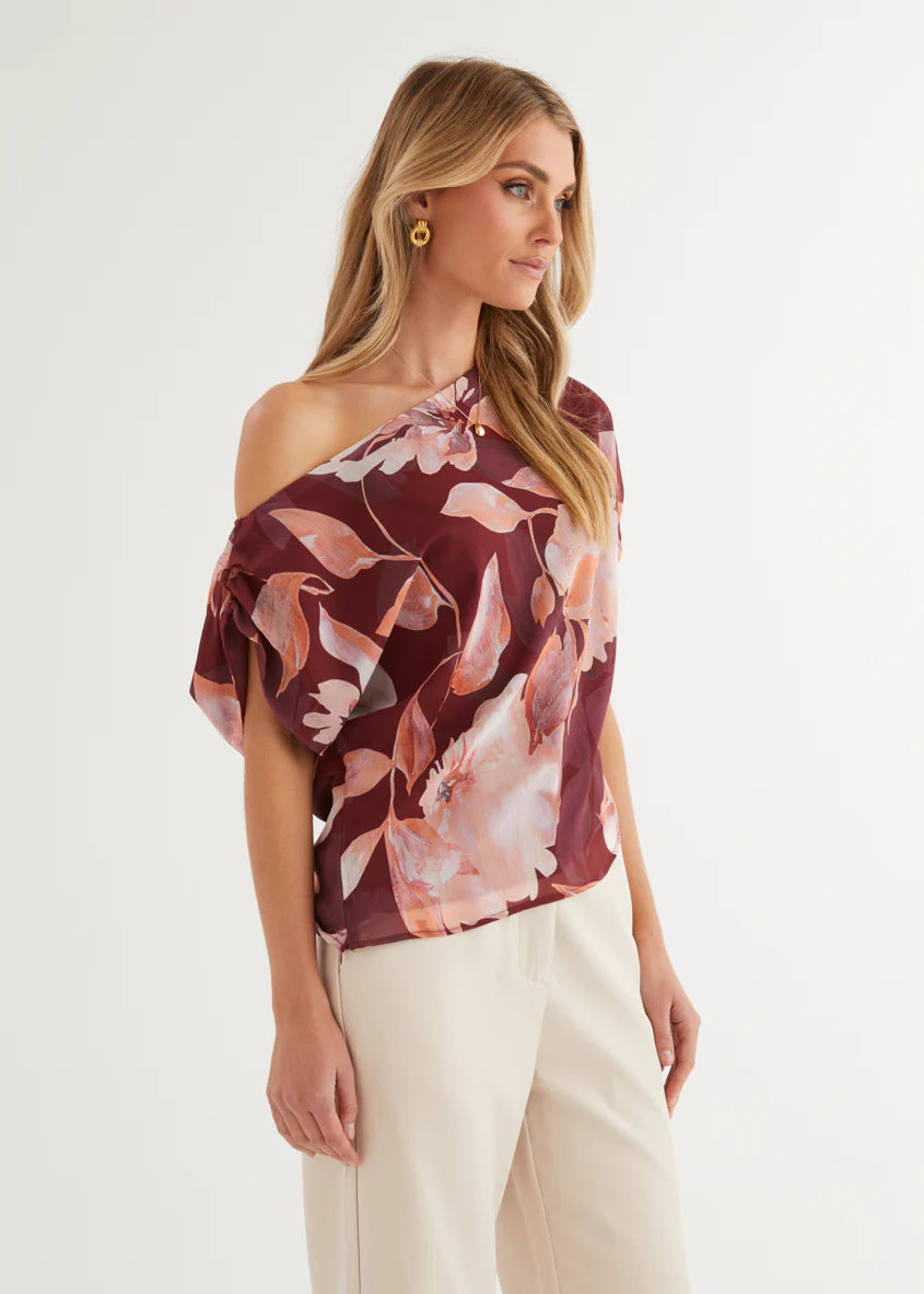 Tatum Off Shoulder Top - Burgundy Floral