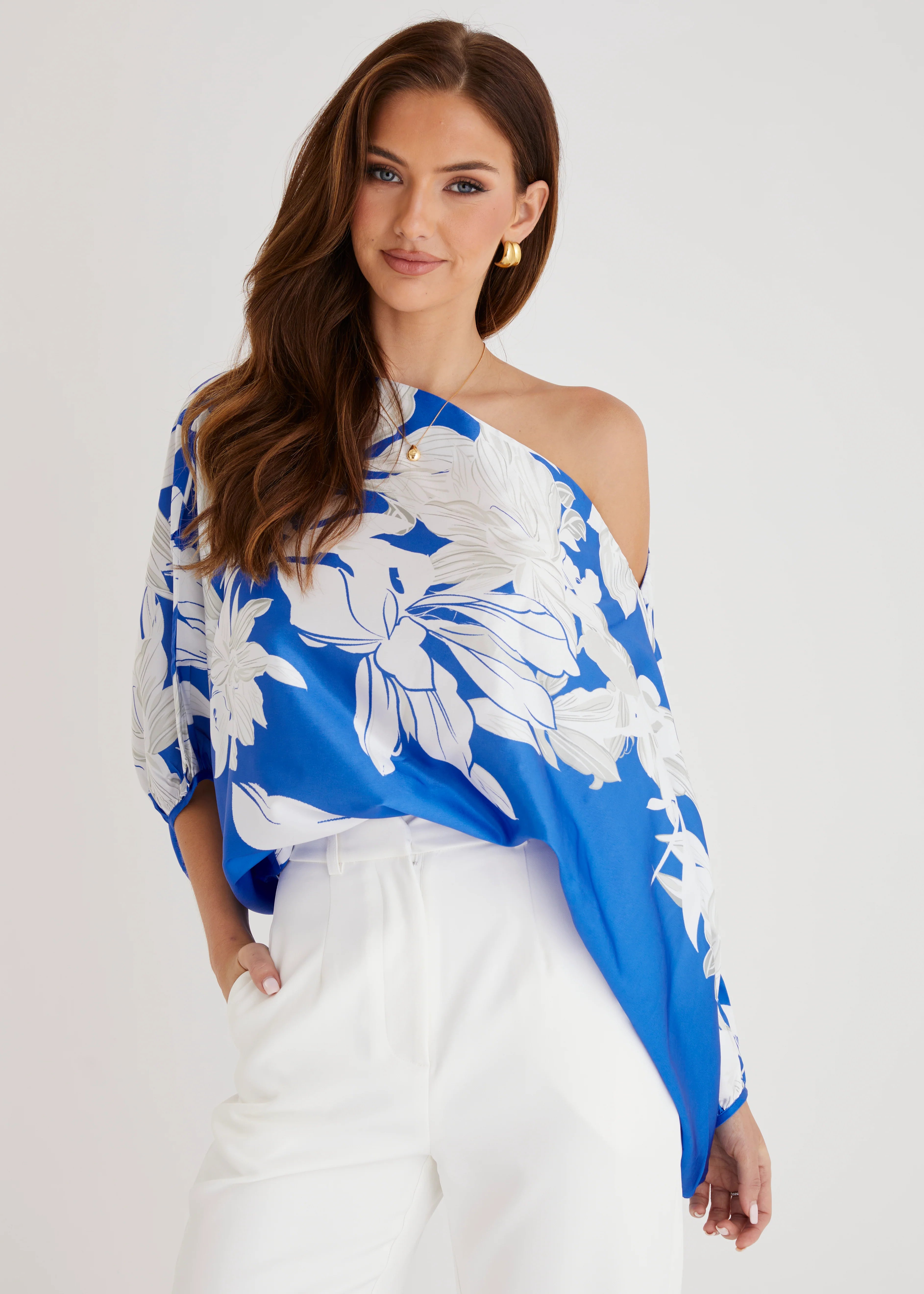 Maui Off Shoulder Top - Blue Floral