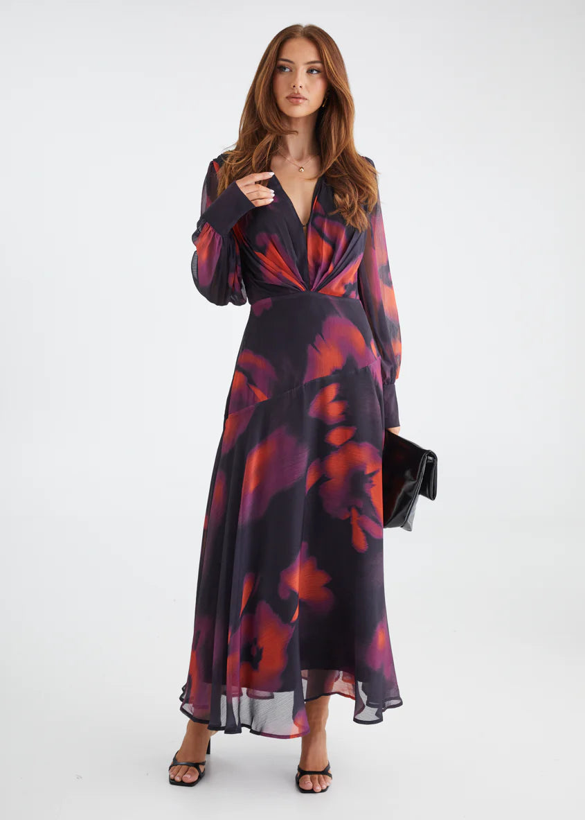 Frida Maxi Dress - Black Watercolour