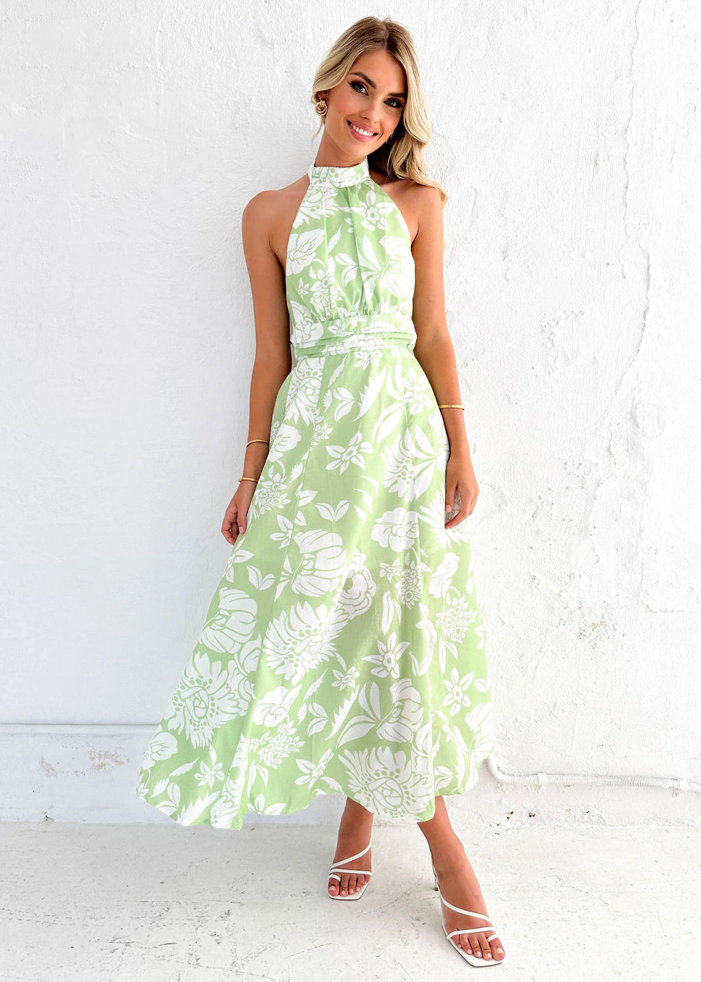 Laylo Halter Maxi Dress - Lime Floral