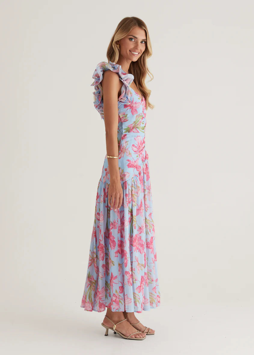 Lucine Maxi Dress - Blue Floral