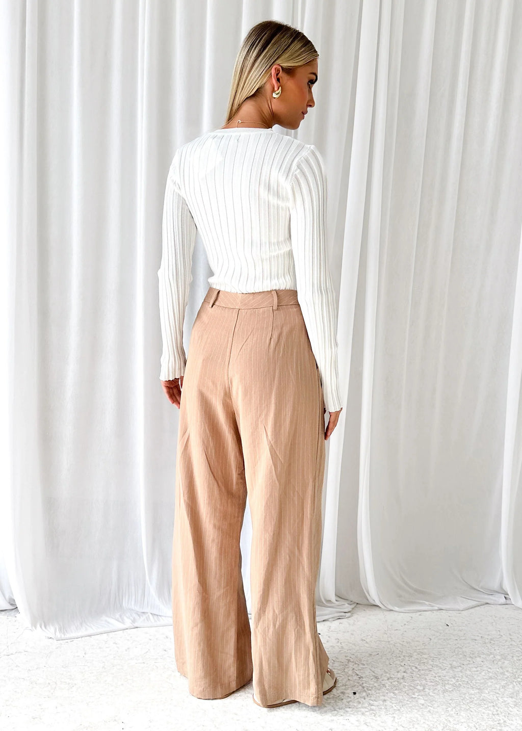 Blaise Pants - Beige Pinstripe