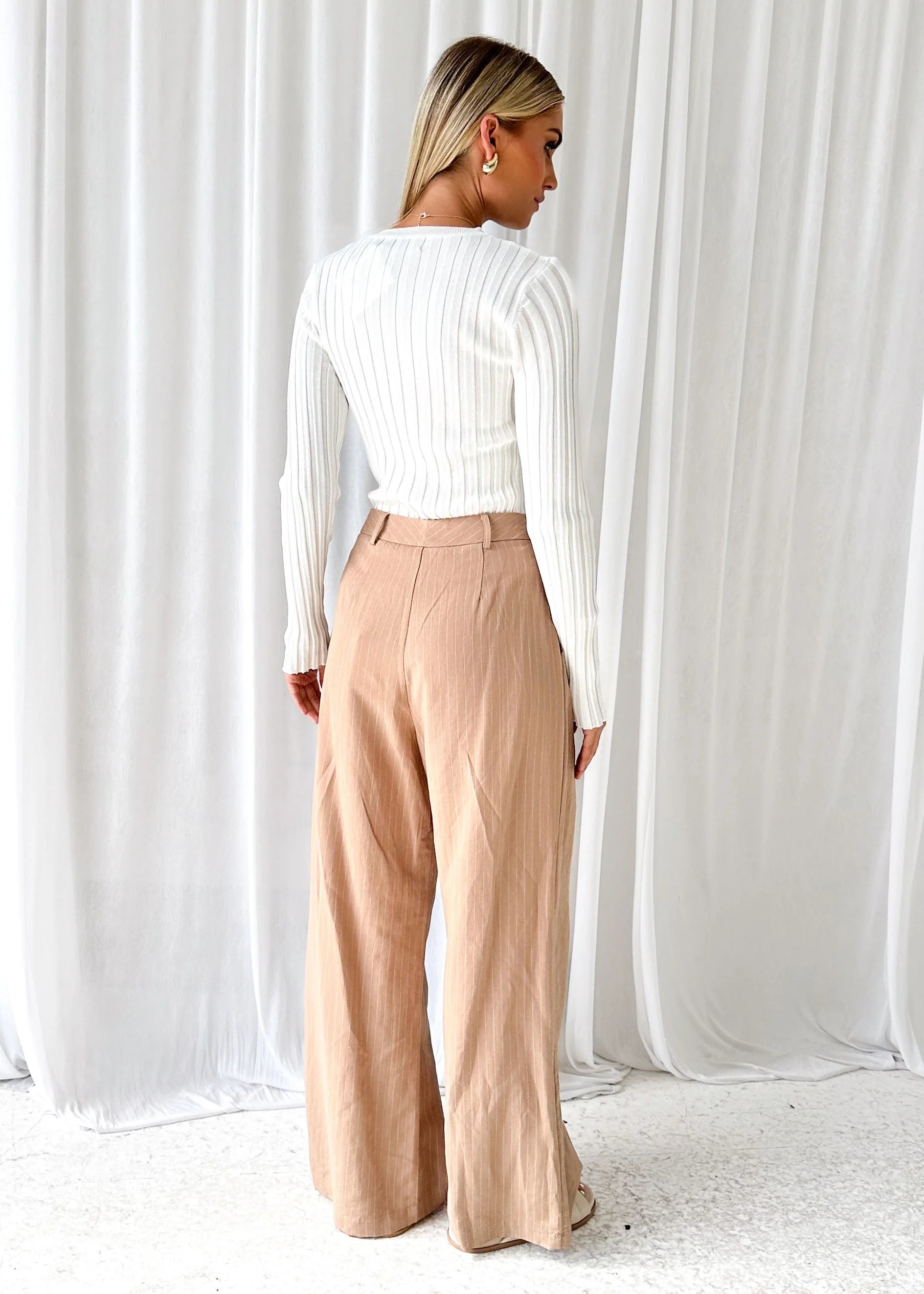 Blaise Pants - Beige Pinstripe
