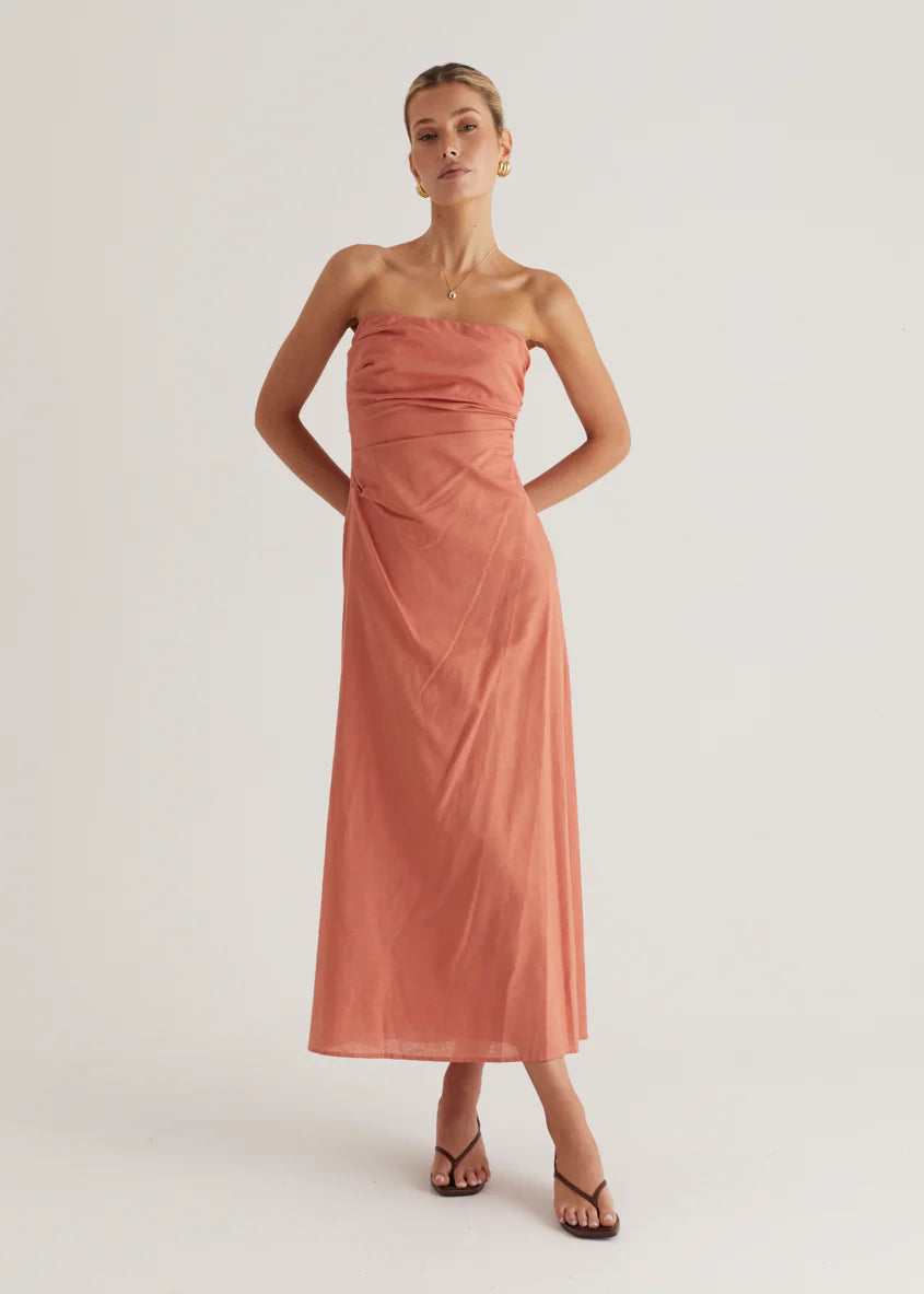 Emily Strapless Maxi Dress - Coral