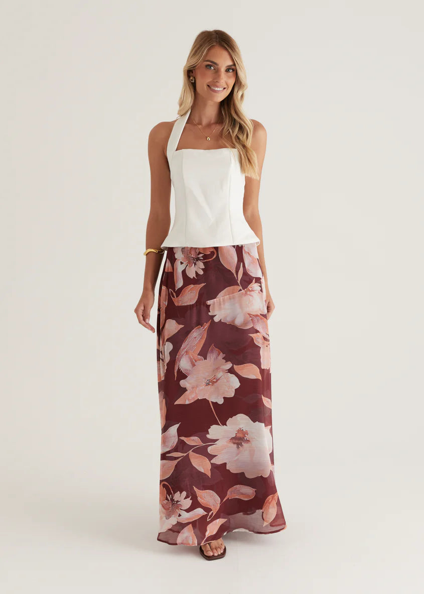 Tatum Maxi Skirt - Burgundy Floral