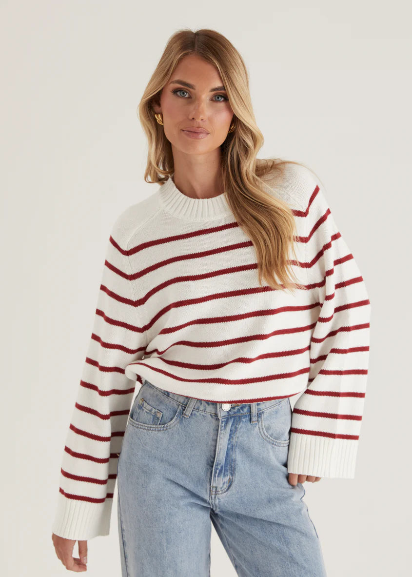 Eva Sweater - Wine Stripe