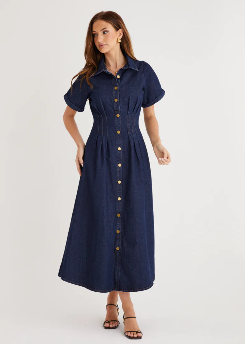Annika Denim Midi Dress - Indigo