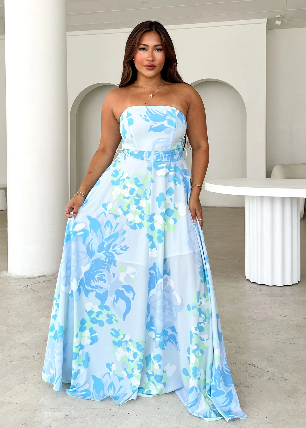 Jorgia Strapless Maxi Dress - Blue Floral