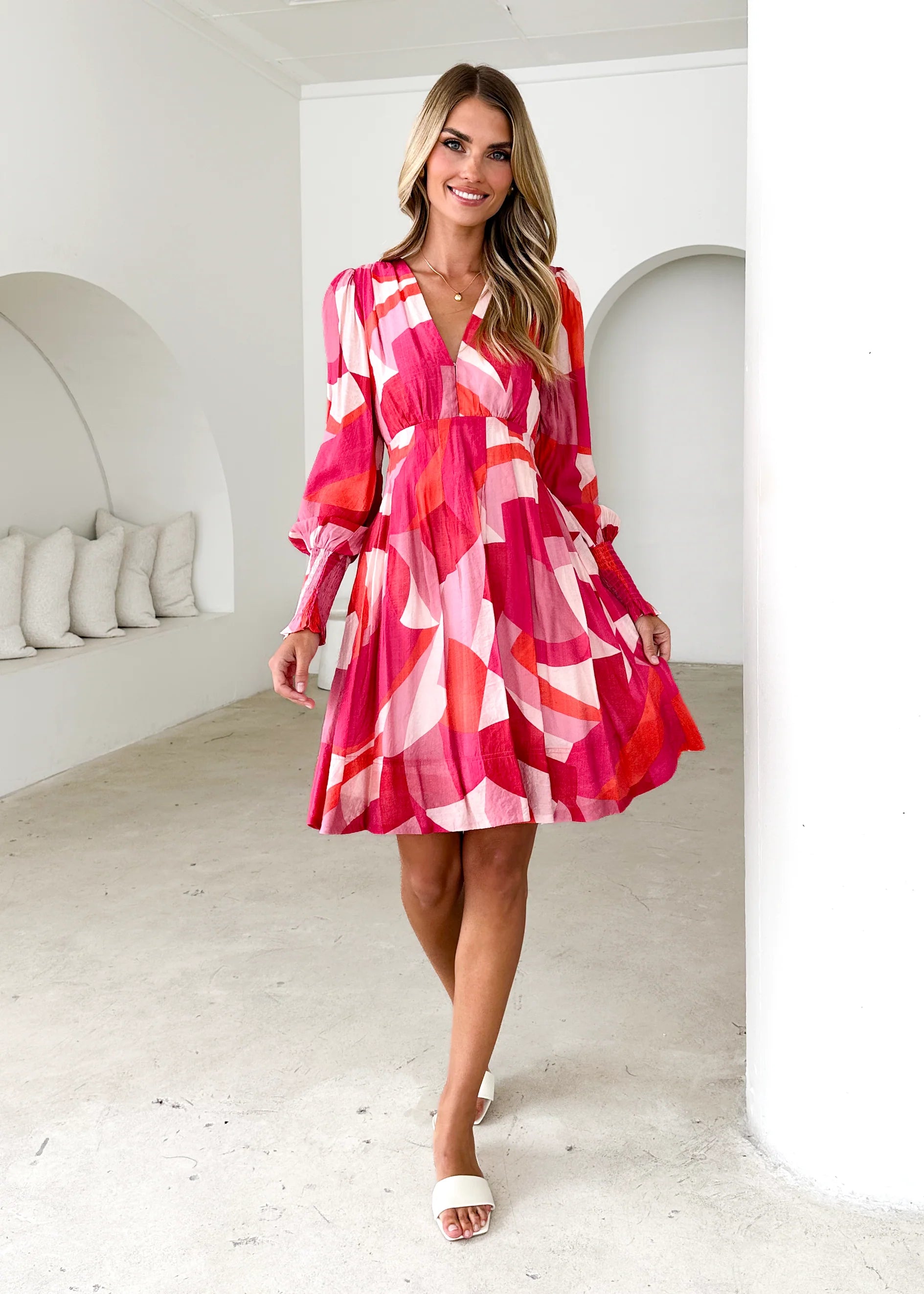 Kenzie Dress - Pink Geo