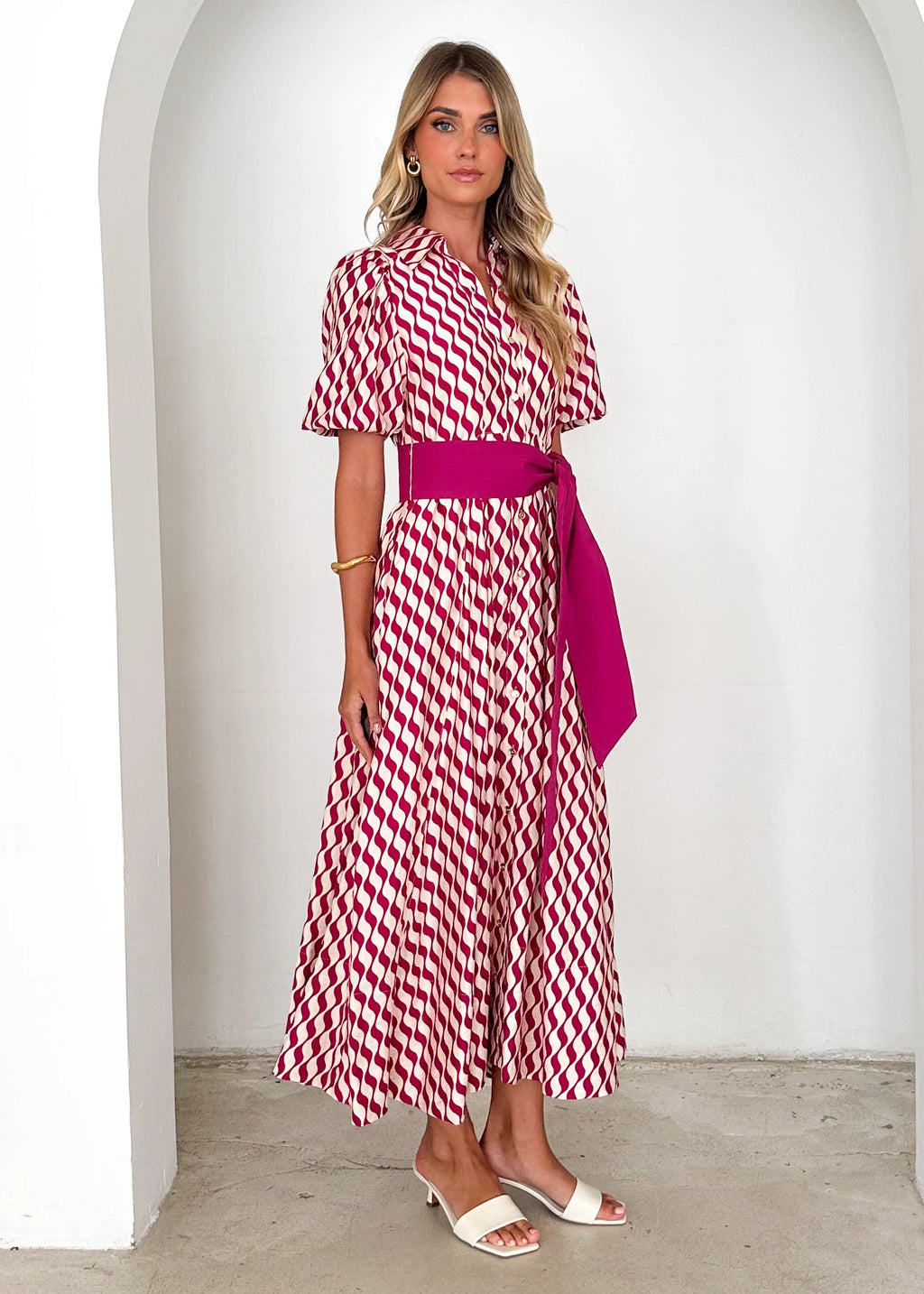 Brunswick Midi Dress - Magenta Wave