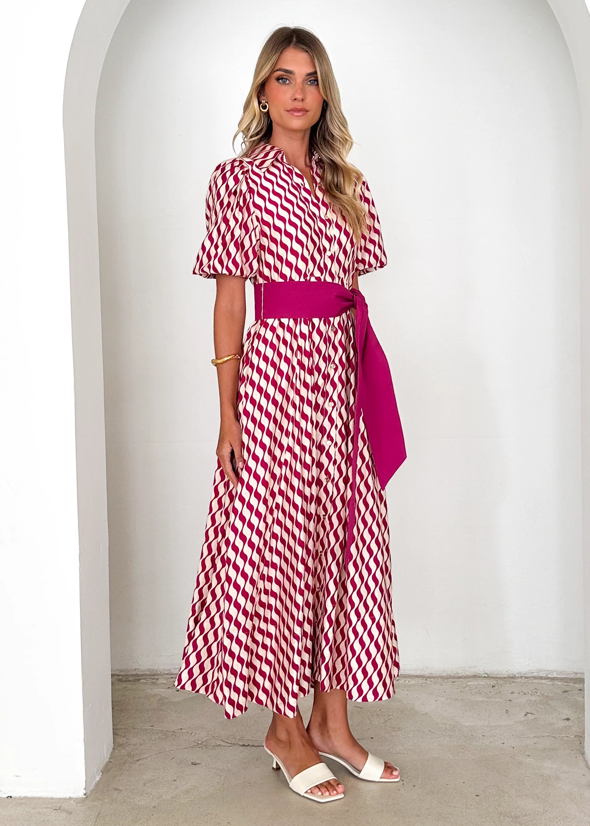 Brunswick Midi Dress - Magenta Wave