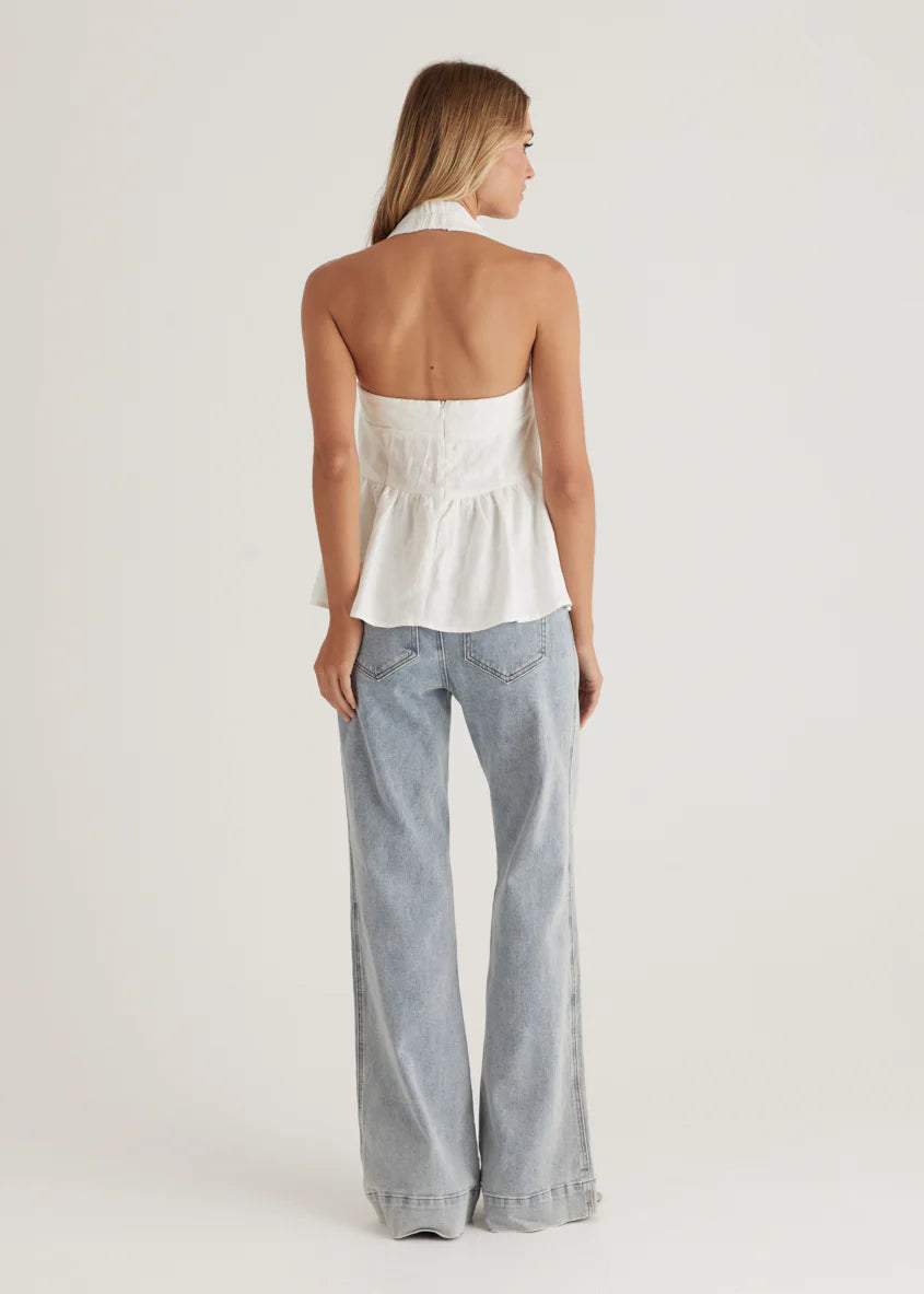 Lilou Halter Linen Top - Off White