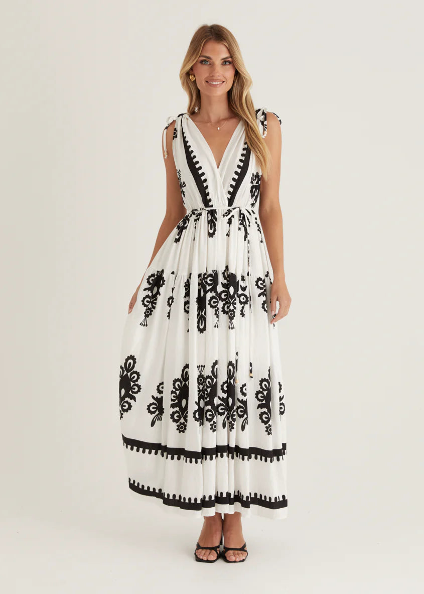 Elysium Maxi Dress - Black Abstract