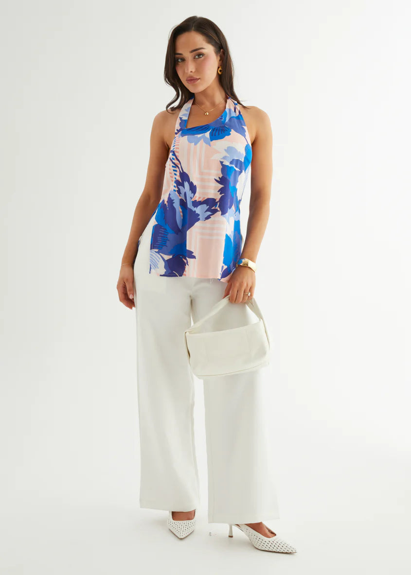 Selene Halter Top - Sapphire Blossom