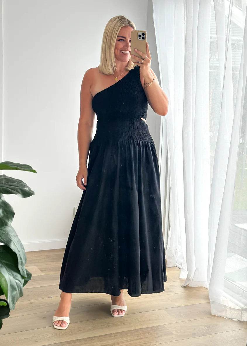Villa One Shoulder Maxi Dress - Black
