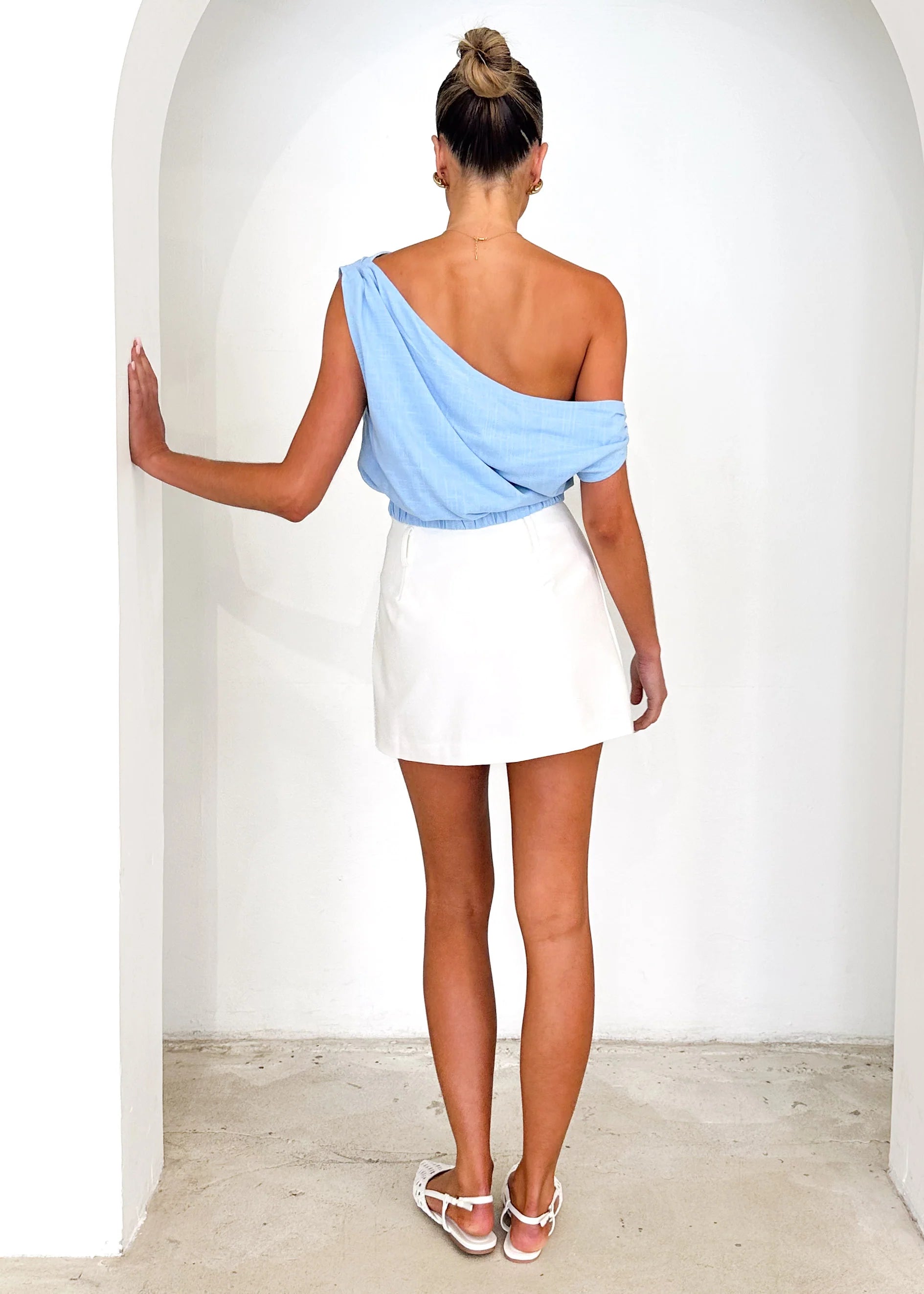 Emiko One Shoulder Crop - Powder Blue