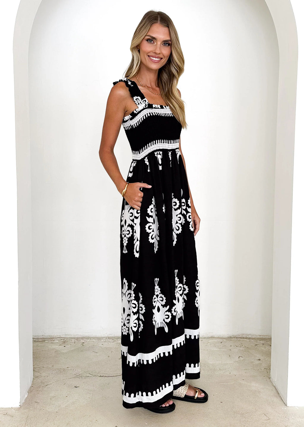 Arana Maxi Dress - Black Abstract