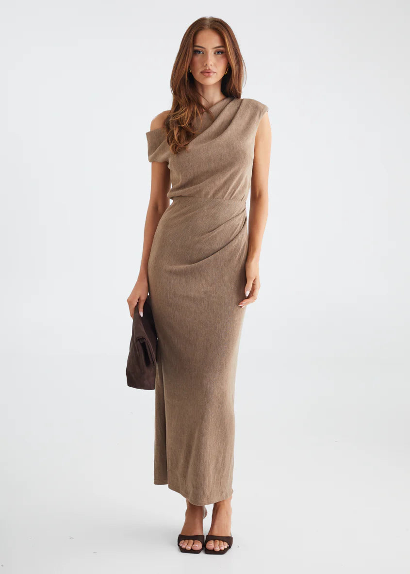 Tarni One Shoulder Maxi Dress - Chocolate