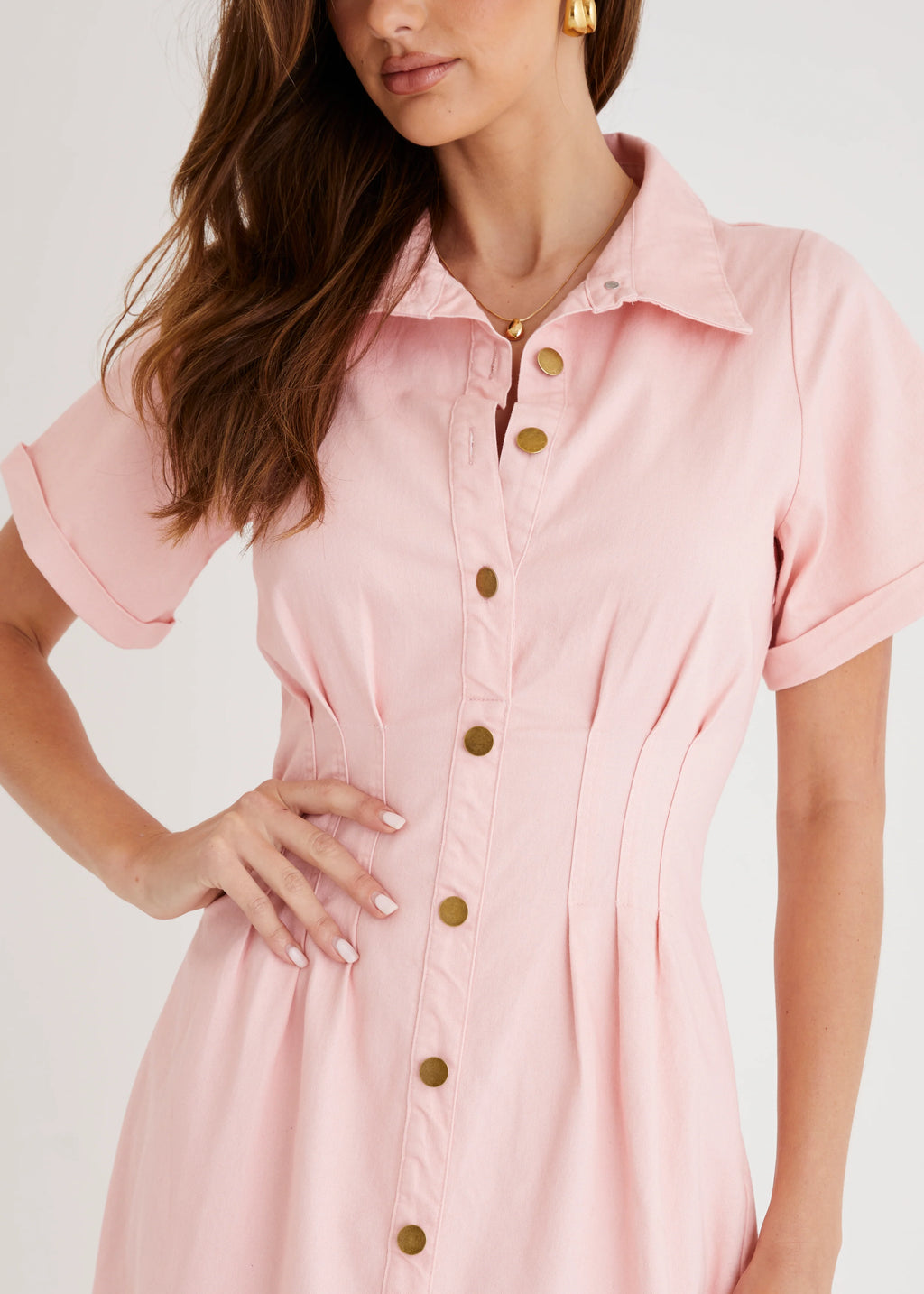 Annika Denim Midi Dress - Pink