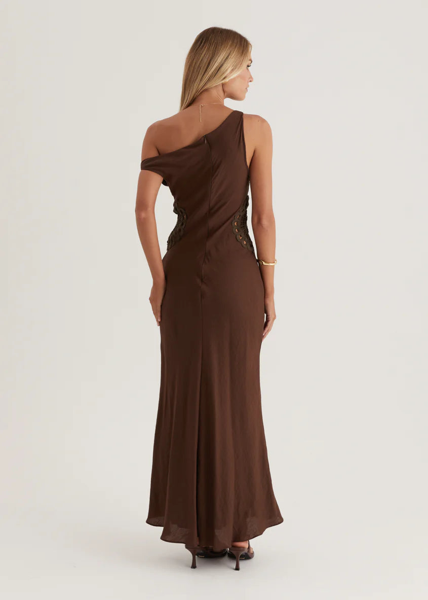Sarai One Shoulder Maxi Dress - Chocolate