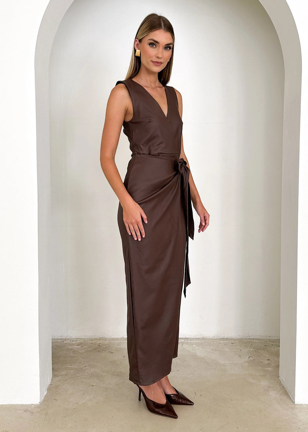 Artemma Coated Midi Dress - Chocolate