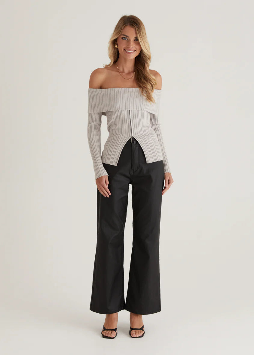 Ember Off Shoulder Knit Top - Stone