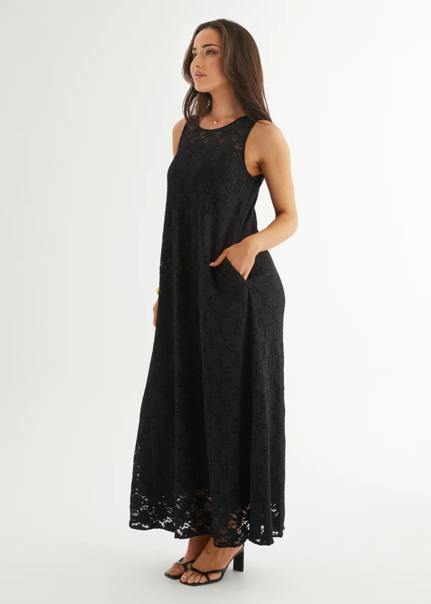 Aneika Lace Maxi Dress - Black