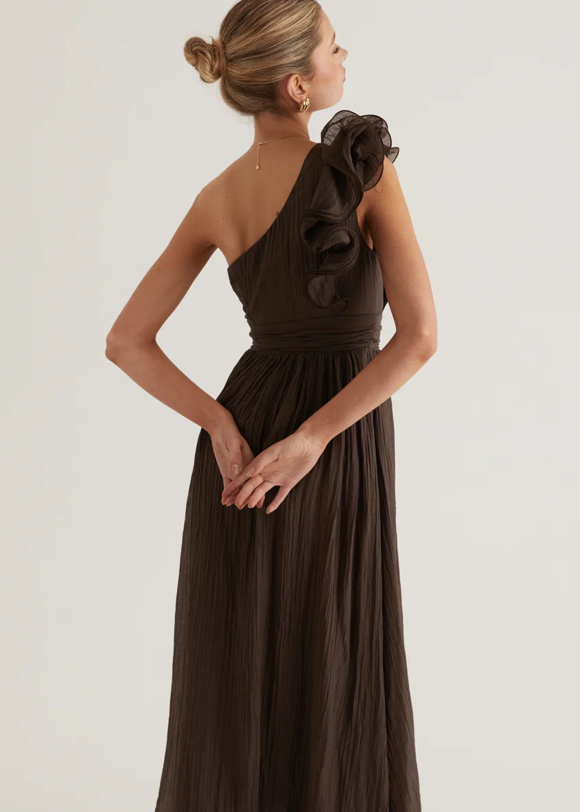 Iksie One Shoulder Maxi Dress - Chocolate