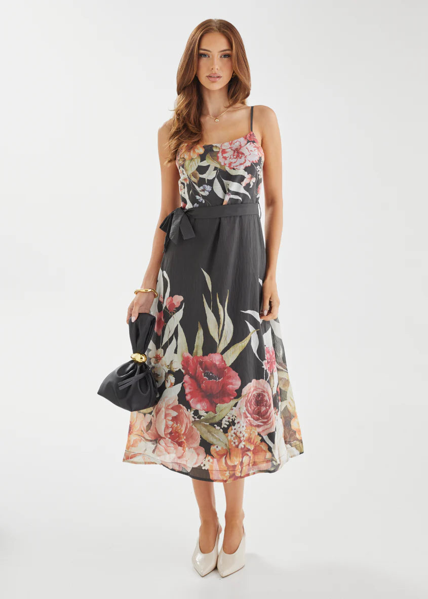 Andrea Midi Dress - Black Garden