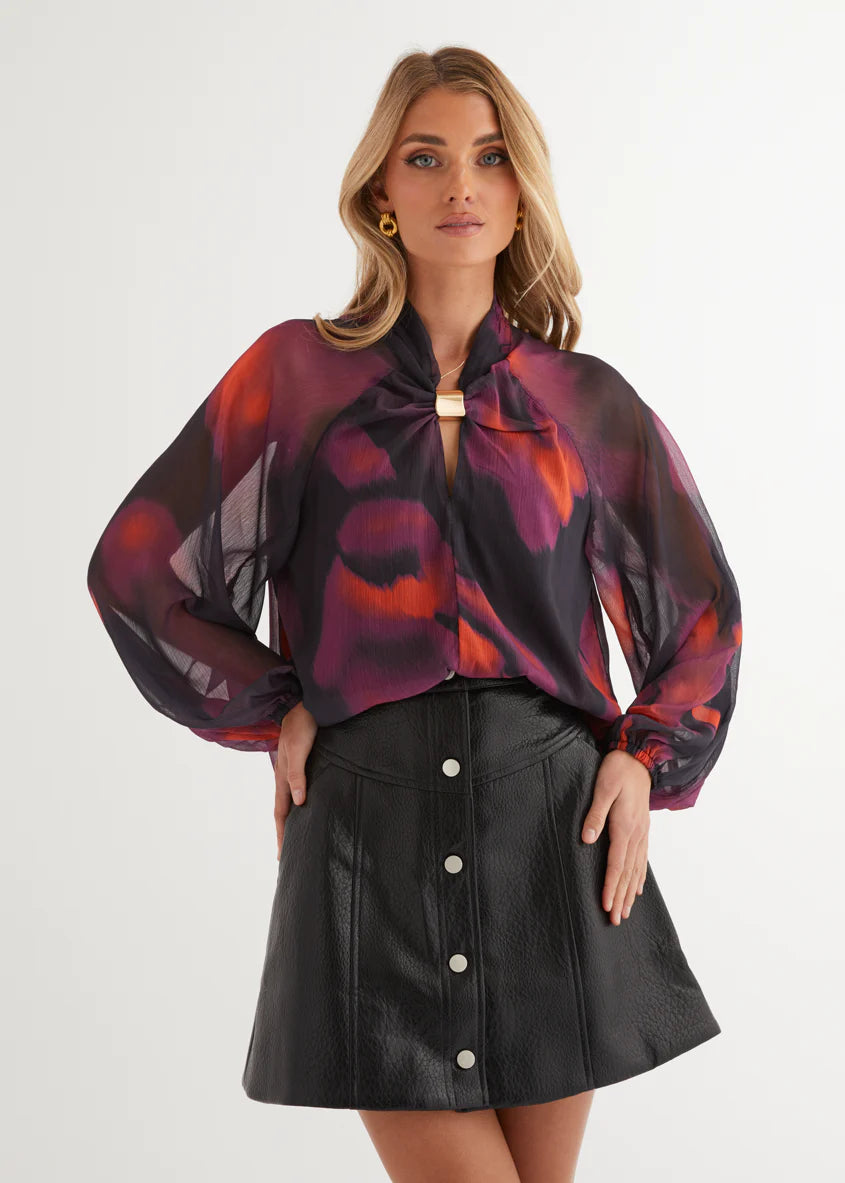 Magnolia Blouse - Black Watercolour