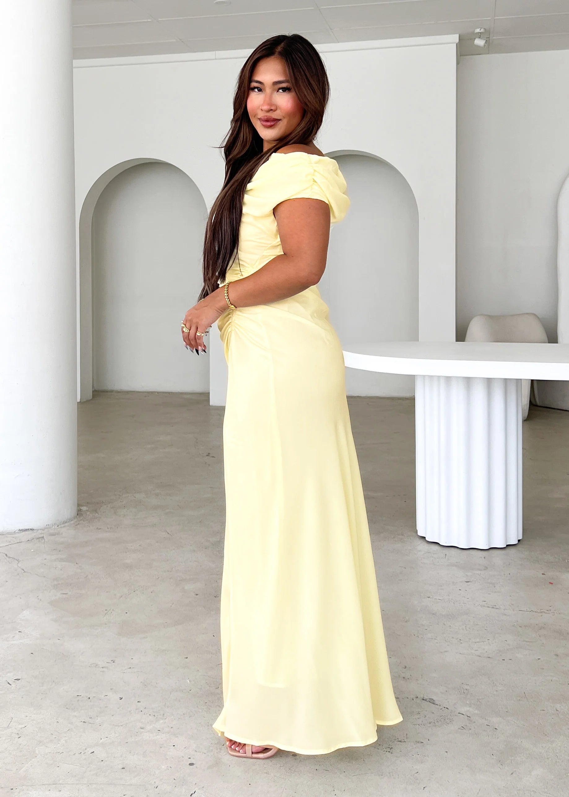 Flirtini One Shoulder Maxi Dress - Lemon
