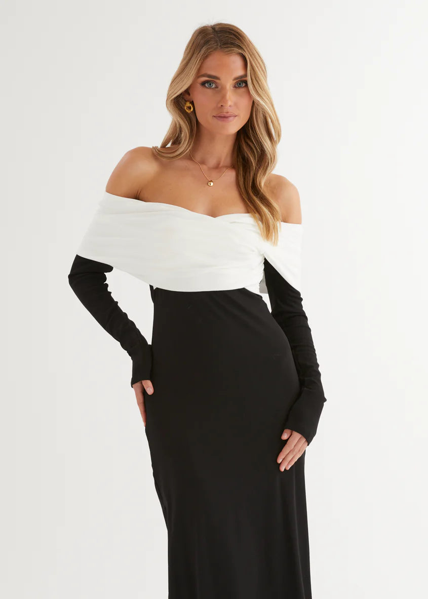 Revolver Off Shoulder Maxi Dress - Black Splice