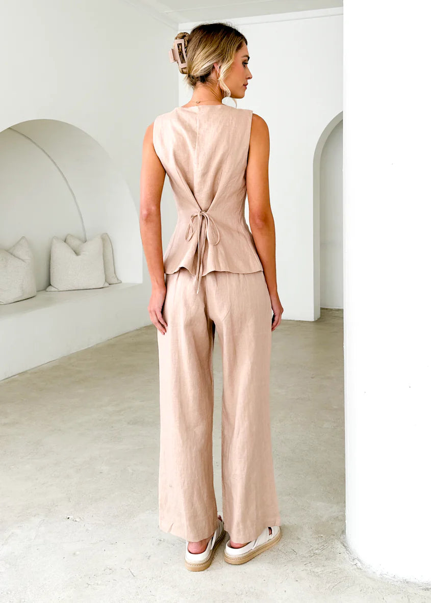 Thalia Linen Vest Top - Taupe