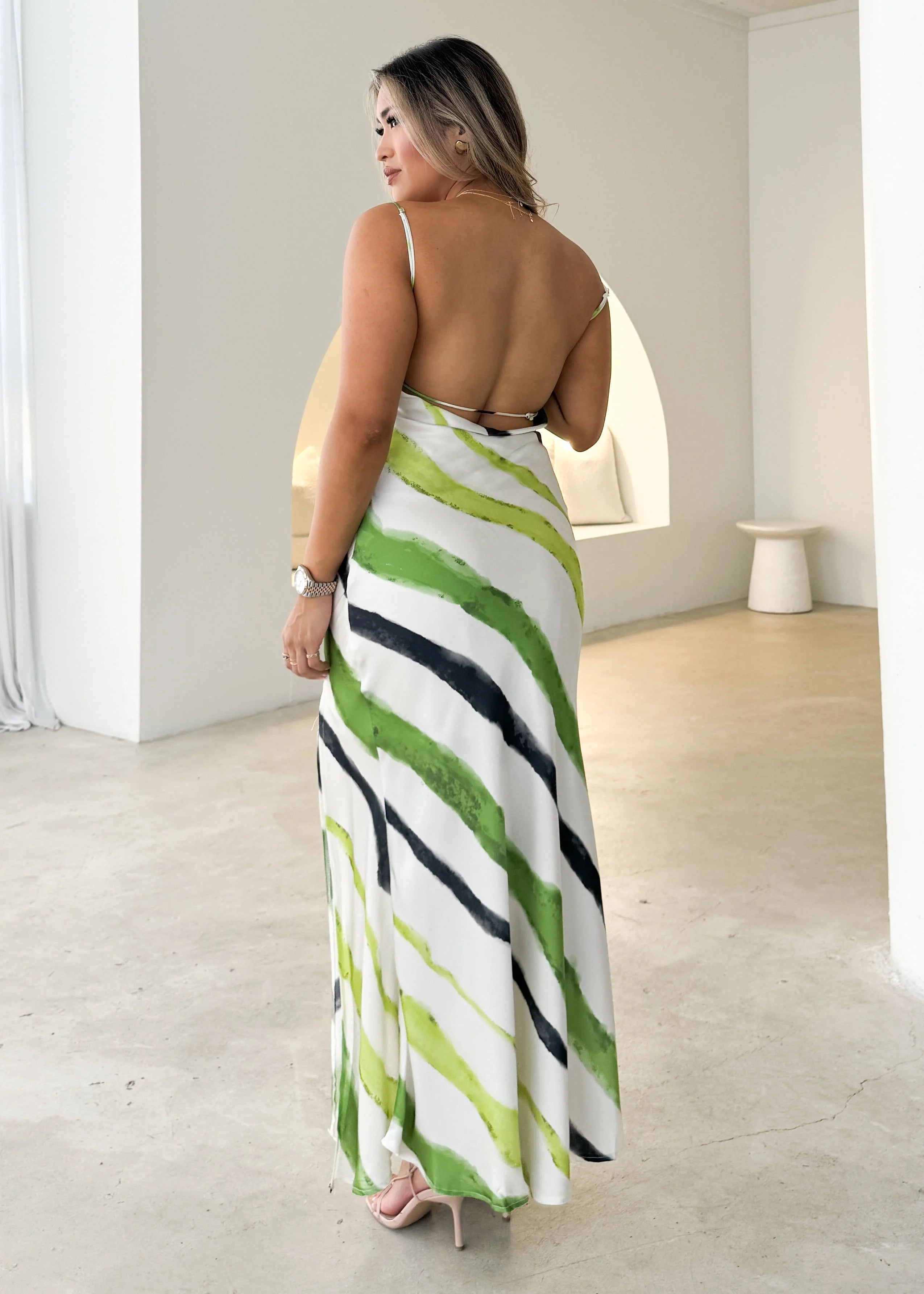 Tenra Maxi Dress - Green Tie Dye