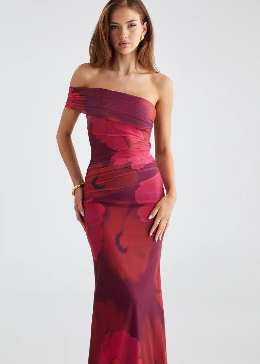 Allina Mesh Maxi Dress - Plum Floral