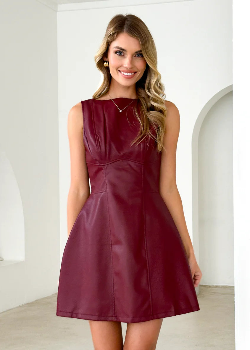 Nirvana PU Dress - Wine