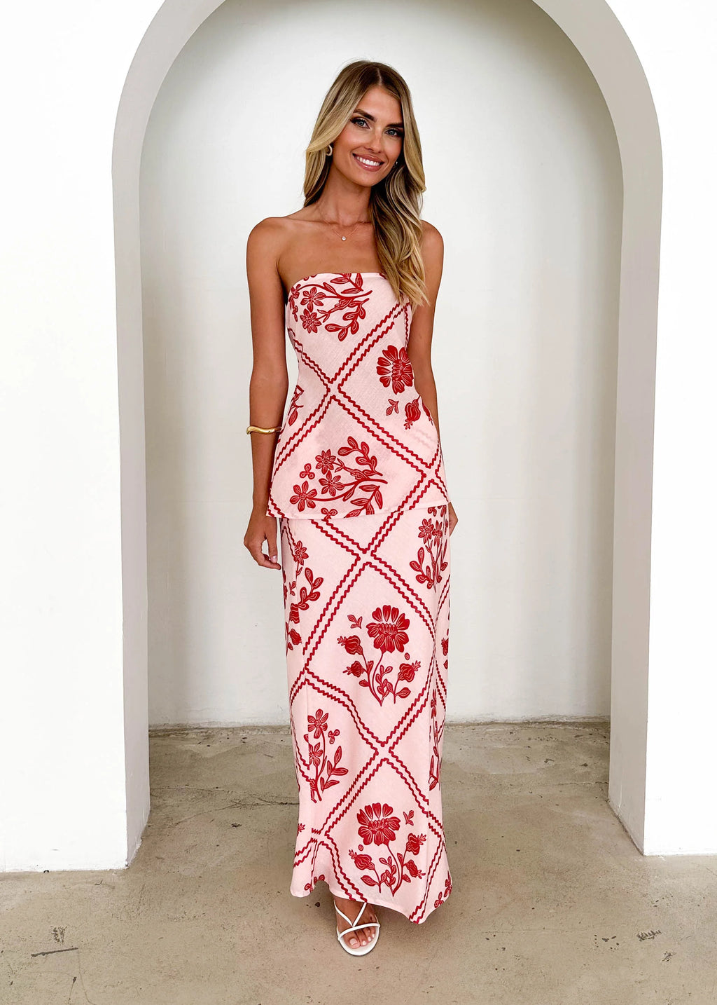 Madi Strapless Top - Red Floral