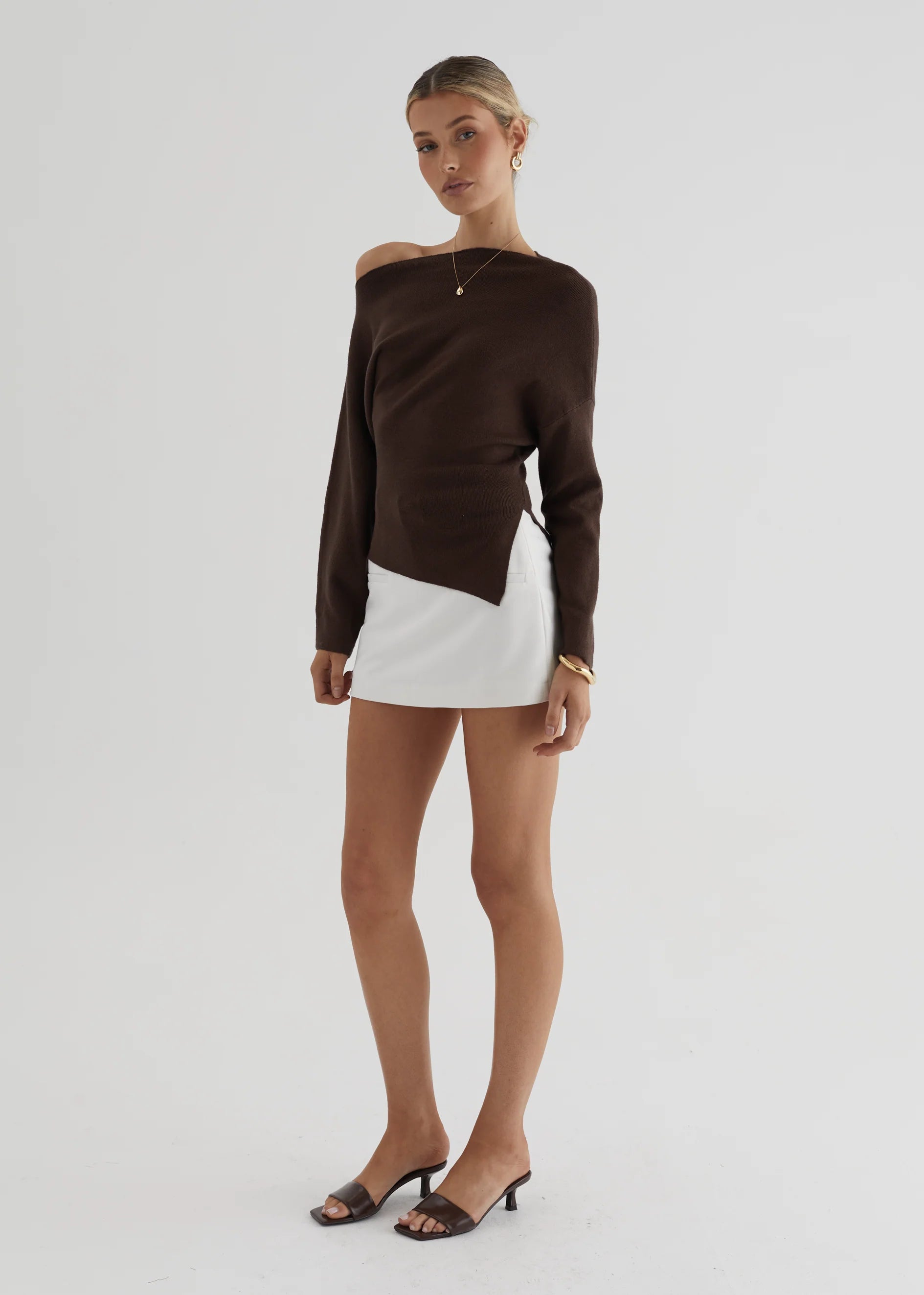 Willowly One Shoulder Knit Top - Chocolate