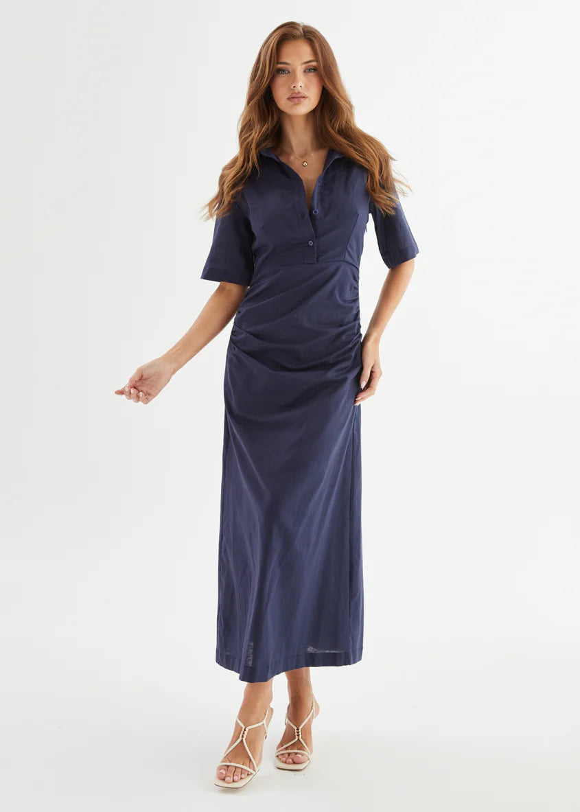 Stellar Linen Midi Dress - Navy
