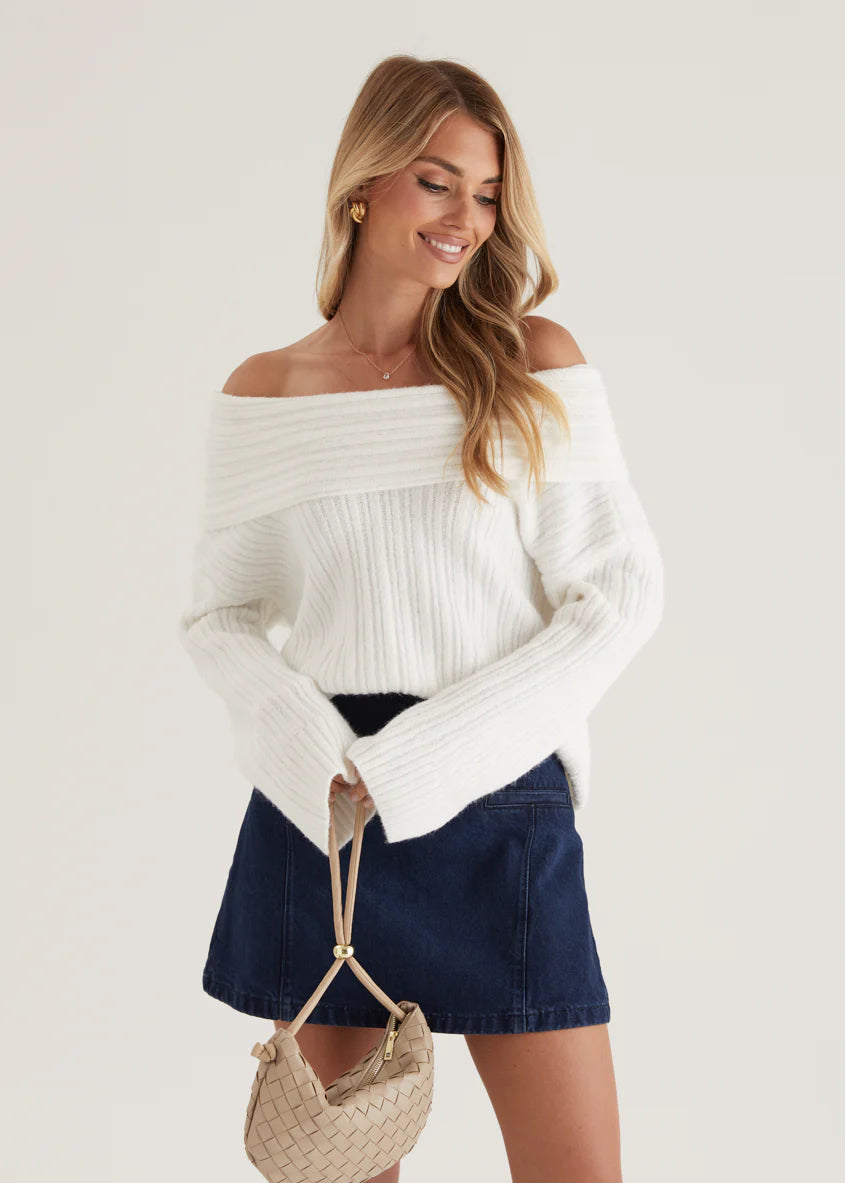Natlie Off Shoulder Sweater - Off White