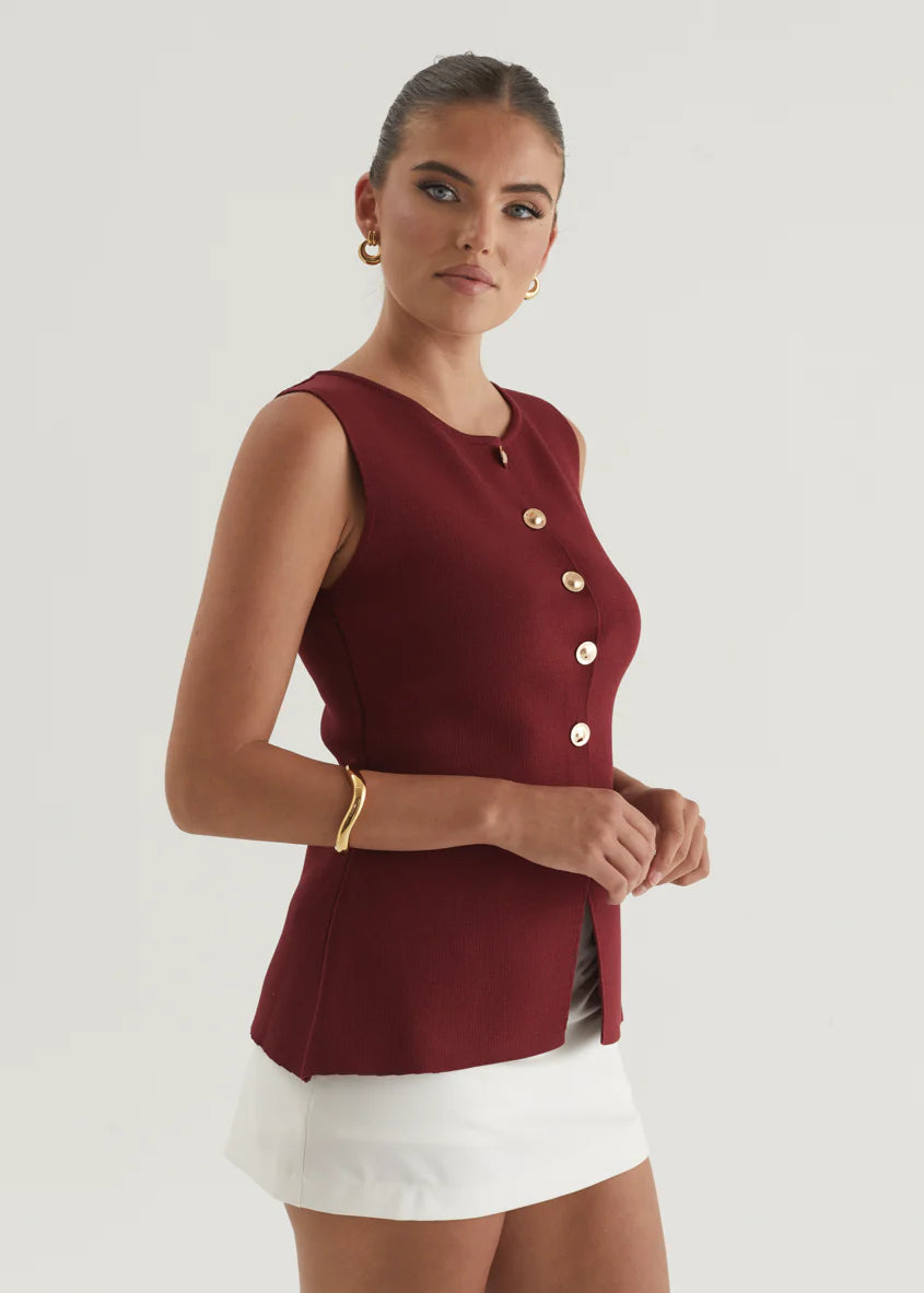 Tristy Knit Vest - Merlot