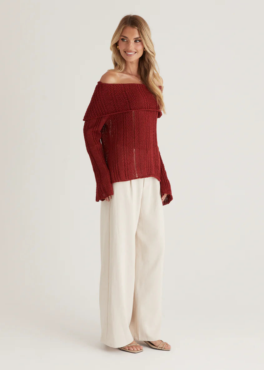 Lucy Off Shoulder Sweater - Burgundy