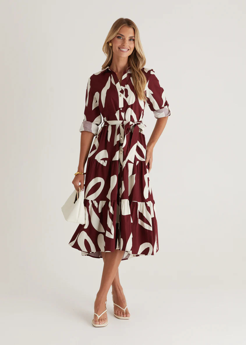 Maybelle Midi Dress - Burgundy Leaf