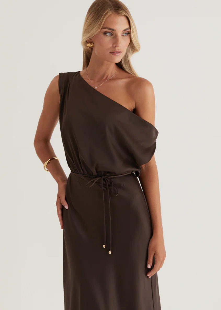 Marisa Drop Shoulder Midi Dress - Chocolate